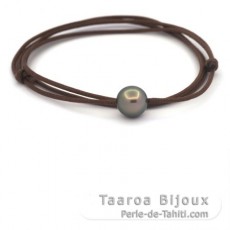 Collier en Coton et 1 Perle de Tahiti Semi-Ronde C 11 mm