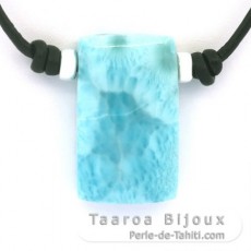 Collier en Cuir, Argent et 1 Larimar - 27 x 16 x 8.3 mm - 8.9 gr