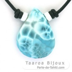 Collier en Cuir, Argent et 1 Larimar - 32 x 24 x 9.7 mm - 11.3 gr