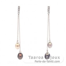 Boucles d'Oreilles en Argent et 4 Keishis de Tahiti