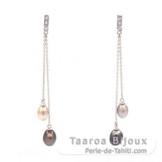 Boucles d'Oreilles en Argent et 4 Keishis de Tahiti