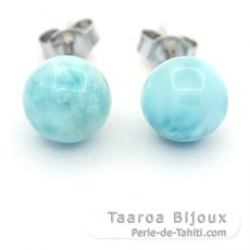 Boucles d'oreilles en Argent et 2 Larimars - 8.4 mm - 1.8 gr