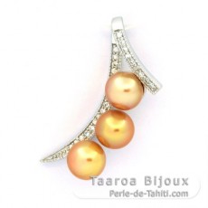 Pendentif en Argent et 3 Perles d'Australie Semi-Baroque B 8 mm