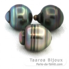 Lot de 3 Perles de Tahiti Cerclées C de 10.6 à 10.8 mm