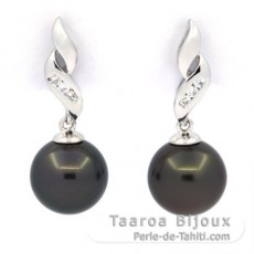 Boucles d'Oreilles en Argent et 2 Perles de Tahiti Rondes C 9.2 mm