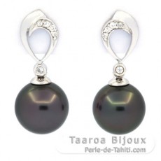 Boucles d'Oreilles en Argent et 2 Perles de Tahiti Rondes C 9.6 mm