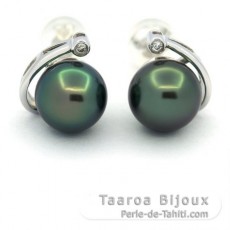 Boucles d'Oreilles en Argent et 2 Perles de Tahiti Rondes C+ 9.3 mm