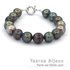 Bracelet de 15 Perles de Tahiti Cercles C 10.5  10.9 mm et Argent .925