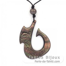 Collier en Cuir, Nacre et 1 Perle de Tahiti Semi-Ronde C 8.5 mm