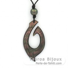 Collier en Cuir, Nacre et 1 Perle de Tahiti Semi-Ronde C 8.8 mm