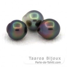 Lot de 3 Perles de Tahiti Semi-Baroques B de 9.5 à 9.7 mm