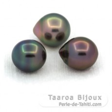 Lot de 3 Perles de Tahiti Semi-Baroques B de 9  9.4 mm