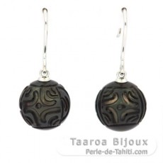 Boucles d'oreilles en Argent et 2 Perles de Tahiti Grave 11.9 mm