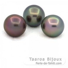 Lot de 3 Perles de Tahiti Semi-Rondes C de 12.5  12.7 mm