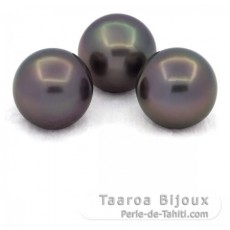 Lot de 3 Perles de Tahiti Semi-Rondes C de 12.6  12.8 mm