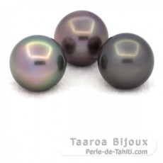 Lot de 3 Perles de Tahiti Semi-Rondes C de 12.7  12.8 mm