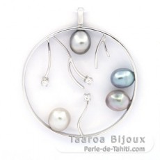 Pendentif en Argent et 4 keishis de Tahiti