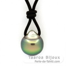 Collier en Cuir et 1 Perle de Tahiti Cerclée C 10.7 mm
