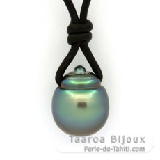 Collier en Cuir et 1 Perle de Tahiti Cerclée C 12.5 mm