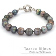 Bracelet de 17 Perles de Tahiti Cerclées B/C 8.2 à 9.3 mm et Argent .925