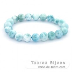 Bracelet de 20 Perles en Larimar de 9.5  9.7 mm - 16 cm - 25.8 gr