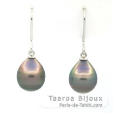 Boucles d'Oreilles en Argent et 2 Perles de Tahiti Cercles B/C 10 mm