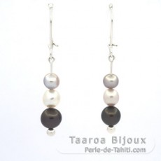 Boucles d'Oreilles en Argent et 6 Keishis de Tahiti