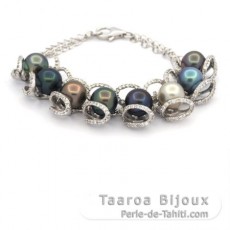 Bracelet en Argent et 8 Perles de Tahiti Semi-Baroques C 9.1  9.4 mm