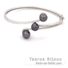 Bracelet en Argent et 3 Perles de Tahiti Semi-Baroques B 8 mm