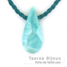 Collier en Coton et 1 Larimar - 35 x 14 x 7 mm - 7.3 gr