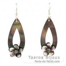 Boucles d'Oreilles en Argent, Nacre et 2 Keishis de Tahiti