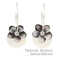 Boucles d'oreilles en Argent avec Nacre blanche & Nacre de Tahiti