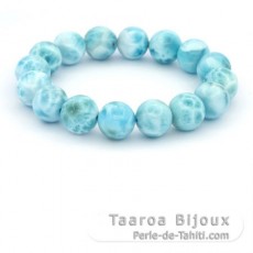 Bracelet de 16 Perles en Larimar de 12.7  13 mm - 18 cm - 50.9 gr