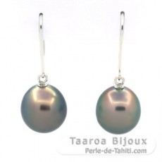 Boucles d'Oreilles en Or blanc 14K et 2 Perles de Tahiti Semi-Baroques B 9.4 mm