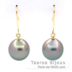 Boucles d'oreilles en Or 14K et 2 Perles de Tahiti Semi-Baroques B 9.5 mm
