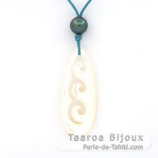 Collier en Coton, Nacre et 1 Perle de Tahiti Ronde C+ 9.1 mm