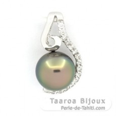 Pendentif en Argent et 1 Perle de Tahiti Ronde C 8.4 mm