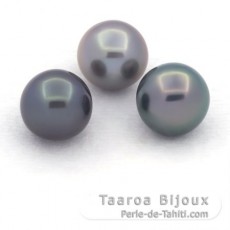 Lot de 3 Perles de Tahiti Semi-Rondes C de 9.3 à 9.5 mm