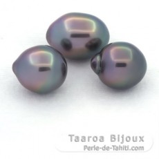 Lot de 3 Perles de Tahiti Semi-Baroques B de 11 à 11.2 mm