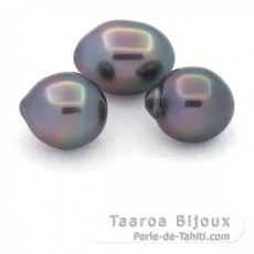 Lot de 3 Perles de Tahiti Semi-Baroques B de 11  11.2 mm