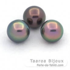 Lot de 3 Perles de Tahiti Semi-Rondes C de 10.7 à 10.8 mm