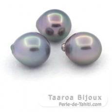 Lot de 3 Perles de Tahiti Semi-Baroques C de 11 à 11.4 mm