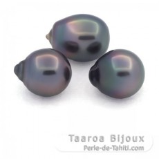 Lot de 3 Perles de Tahiti Semi-Baroques B de 11  11.3 mm