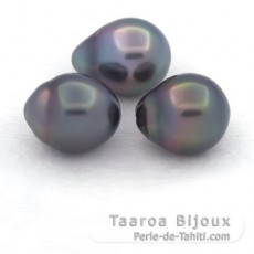 Lot de 3 Perles de Tahiti Semi-Baroques B de 10.7 à 10.9 mm