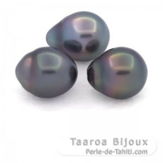 Lot de 3 Perles de Tahiti Semi-Baroques B de 10.7  10.9 mm