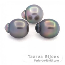 Lot de 3 Perles de Tahiti Semi-Baroques B de 10.7  10.8 mm