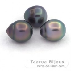 Lot de 3 Perles de Tahiti Semi-Baroques B/C de 10.5 à 10.9 mm