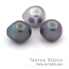 Lot de 3 Perles de Tahiti Semi-Baroques B/C de 10.5 à 10.8 mm