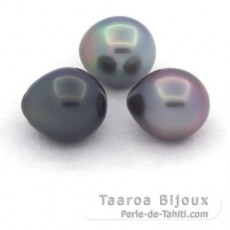 Lot de 3 Perles de Tahiti Semi-Baroques C de 10.5  10.9 mm