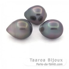 Lot de 3 Perles de Tahiti Semi-Baroques B de 10.5  10.8 mm